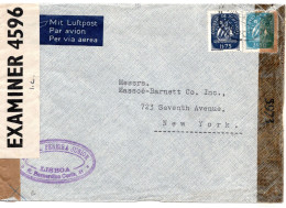 67540 - Portugal - 1943 - 3$5o Schiff MiF A LpBf LISBOA -> New York, NY (USA), M Brit & US-Zensuren - Briefe U. Dokumente