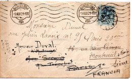 67548 - Spanien - 1921 - 25c Alfons XIII EF A Bf BARCELONA -> Paris (Frankreich), Nachges -> MONTREUIL -> Paris - Lettres & Documents