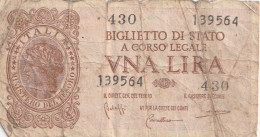 BANCONOTA -   1 LIRA BIGLIETTO DI STATO LUOGOTENENZA UMBERTO VENTURA 23/11/1944 - Italië – 1 Lira