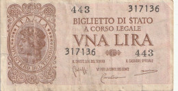 BANCONOTA -   1 LIRA BIGLIETTO DI STATO LUOGOTENENZA UMBERTO VENTURA 23/11/1944 - Italia – 1 Lira
