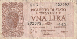 BANCONOTA -   1 LIRA BIGLIETTO DI STATO LUOGOTENENZA UMBERTO VENTURA 23/11/1944 - Italië – 1 Lira