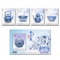 Taiwan 2019 Ancient Art Treasures Stamps & S/s- Blue & White Porcelain Stamps Teapot Tea Lotus Flower - Ongebruikt