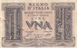 BANCONOTA - 1 LIRA BIGLIETTO DI STATO FASCIO 14/11/1939 - Italia – 1 Lira