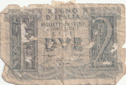 2 LIRE BIGLIETTO DI STATO FASCIO 14/11/1939 (come Da Scansione) - Italië – 2 Lire