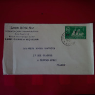 LETTRE SAINT PIERRE ET MIQUELON LEON BRIAND PHOTOGRAPHE POUR TROYES TIMBRE SURCHARGE 3FR - Storia Postale