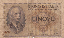 5 LIRE BIGLIETTO DI STATO VITTORIO EMANUELE III FASCIO 1940 - Italië – 1 Lira