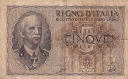 5 LIRE BIGLIETTO DI STATO VITTORIO EMANUELE III FASCIO 1940 - Italia – 1 Lira