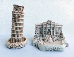 Miniature Pisa Tower & Trevi Fountain Model Figurine Italy Travel Souvenir 04191 - Plaster