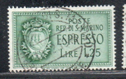 REPUBBLICA DI SAN MARINO 1943 ESPRESSI STEMMA SPECIAL DELIVERY COAT OF ARMS ESPRESSO LIRE 1,25 USATA USED OBLITERE' - Express Letter Stamps