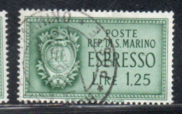 REPUBBLICA DI SAN MARINO 1943 ESPRESSI STEMMA SPECIAL DELIVERY COAT OF ARMS ESPRESSO LIRE 1,25 USATA USED OBLITERE' - Express Letter Stamps