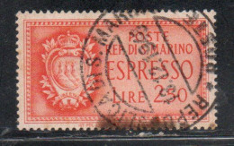 REPUBBLICA DI SAN MARINO 1943 ESPRESSI STEMMA SPECIAL DELIVERY COAT OF ARMS ESPRESSO LIRE 2,50  USATA USED OBLITERE' - Sellos De Urgencia