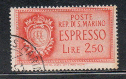 REPUBBLICA DI SAN MARINO 1943 ESPRESSI STEMMA SPECIAL DELIVERY COAT OF ARMS ESPRESSO LIRE 2,50  USATA USED OBLITERE' - Francobolli Per Espresso