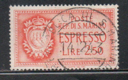 REPUBBLICA DI SAN MARINO 1943 ESPRESSI STEMMA SPECIAL DELIVERY COAT OF ARMS ESPRESSO LIRE 2,50  USATA USED OBLITERE' - Francobolli Per Espresso