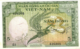 VIETNAM SOUTH 5 DONG GREEN BIRD FRONT MAN ANIMAL BACK ND(1955) P2a VF READ DESCRIPTION - Viêt-Nam