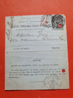 Pneumatique Type Chaplain 50ct Surchargé Taxe Réduite 30ct, De Paris Pour Paris En 1902 - Réf J 309 - Pneumatiques
