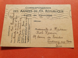 Carte Fm De Tours (Base Aérienne)  En Septembre 1940 Pour Fontenay Aux Roses - J 314 - Guerre De 1939-45