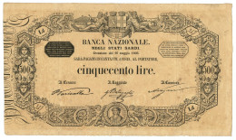 500 LIRE BANCA NAZIONALE NEGLI STATI SARDI 16/05/1866 BB/BB+ - Autres & Non Classés