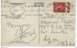 SEMEUSE 30 C Avec Bande Superieure Striée Obliteré  Krag " CANNES - Alpes Maritimes " 1938 CP Pour Fort Lamothe 99 RIA - Sonstige & Ohne Zuordnung