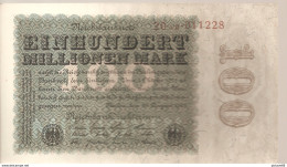 ALLEMAGNE / GERMANY / N° 107 Billet De 100 Millionen Mark Du 22.8.1923. Noir Sur Fond Bleu-vert Et Olive-brun. Série 20 - 100 Millionen Mark