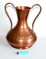 VILLEDIEU JOLI ANCIEN GRANDE JARRE CRUCHE VASE POT A ANSE En CUIVRE MARTELÉ 33cm / ART DECORATIF / DE LA TABLE (0507.17) - Coppers