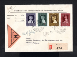 S4906-LIECHTENSTEIN-REGISTERED COVER VADUZ To BRUSSELS (belgium) 1956.ENVELOPPE Recommande.REMBOURSEMENT - Covers & Documents