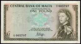 Malta 1 Pound 1967 XF Low S/N Rare Banknote - Malta