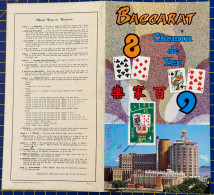 MACAU 1987 CASINO GAMES STAMPS  USED IN BACCARAT OFFICIAL RULES CHART & FANTAN REGISTER PAPER CARD - Usati