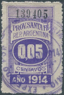 ARGENTINA,1914 Revenue Stamp Tax Fiscal 0,05c ,province Of Santa Fe,Obliterated - Dienstmarken