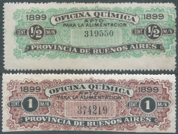 ARGENTINA,1899 Revenue Stamp Tax Fiscal 1/2c & 1c,Oficina Quimica Province Of Buenos Aires,for Feeding,Mint - Dienstmarken