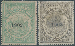 EL SALVADOR,1902 - 1903 Revenue Stamps Tax Fiscal MUNICIPAL,50c & 1c - Track Hinged,Mint - El Salvador