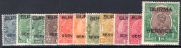 Burma 1937 Official Set To 1r Lightly Mounted Mint. - Burma (...-1947)