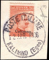 Calimno 1912-21 20c Orange No Watermark Fine Used On Piece. - Aegean (Calino)