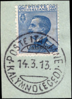 Calimno 1912-21 25c Blue Fine Used On Piece. - Ägäis (Calino)