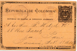 67618 - Kolumbien - 1889 - 2c Wappen GAKte AGENCIA POSTAL NACIONAL PANAMA -> Frankreich - Colombia