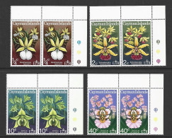 Cayman Islands 1971 Orchid Flower Set Of 4 In TR Corner Marginal Pairs MNH - Cayman Islands