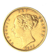 Royaume-Uni 1/2 Souverain Victoria Buste Jeune Et Armoiries 1877 Londres - 1/2 Sovereign