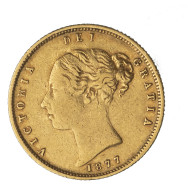 Royaume-Uni 1/2 Souverain Victoria Buste Jeune Et Armoiries 1877 Londres - 1/2 Sovereign