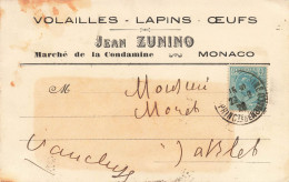 MONACO - 1928 - CARTE POSTALE  COMMERCIALE - VOLAILLES, LAPINS, OEUFS "Jean ZUNINO" MARCHE De La CONTAMINE - Postmarks