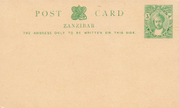 ZANZIBAR  - PROTECTORAT BRITANIQUE - ENTIER POSTAL - SULTAN - 3 C VERT - TRES BON ETAT - Zanzibar (...-1963)