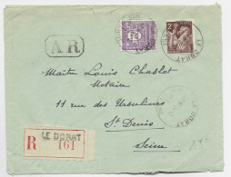 FRANCE ARC TRIOMPHE 2FR50 +2FR IRIS  LETTRE COVER REC AR LE DORAT 22.2.1945 HTE VIENNE AU TARIF - 1944-45 Arco Del Triunfo