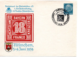 58720 - Deutsches Reich - 1939 - 4Pfg Hindenburg PGAUmschlag "45. Deutscher Philatelistentag", SoStpl MUENCHEN - ... - Postzegels Op Postzegels