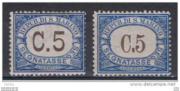 SAN  MARINO:  1925/39  TASSE  -  5 C. AZZURRO  2  TIPI  N. -  SASS. 19 + 54 - Portomarken