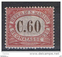 SAN  MARINO:  1924  TASSE  -  60 C. CARMINIO  N. -  OTTIMA  CENTRATURA   -  SASS. 14 - Segnatasse