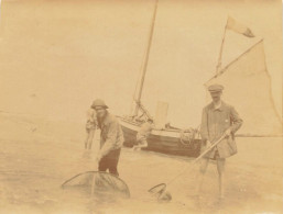 Berck Plage * 1920 * Pêche à La Crevette * Pêcheurs épuisette * Photo Ancienne 9.8x7.5cm - Berck