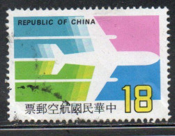 CHINA REPUBLIC CINA TAIWAN FORMOSA 1987 AIR POST MAIL AIRMAIL AIRPLANE 18$ USED USATO OBLITERE' - Posta Aerea