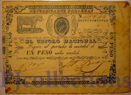 PARAGUAY 1 PESO 1865 PICK 21 VF W/PRINT MOVED TO THE LEFT - Paraguay