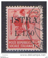 ISTRIA - OCCUPAZIONE  JUGOSLAVA:  1945  SOPRASTAMPATO  -  £. 1,50/ 75 C.  ROSA  CARMINIO  US. -  SASS. 28 - Occup. Iugoslava: Istria