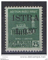 ISTRIA - OCCUPAZIONE  JUGOSLAVA:  1945  SOPRASTAMPATO  -  50 C./ 25 C. VERDE  SMERALDO  S.G. -  SASS. 23 - Jugoslawische Bes.: Istrien