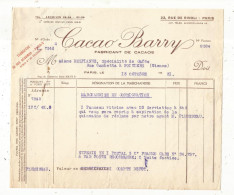 Facture , CACAO BARRY, Paris, 1931,  Frais Fr 1.65e - Food