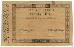 30 LIRE NON EMESSO BANCA DI LUCCA PRINCIPATO DI LUCCA E PIOMBINO CIRCA 1813 SUP - Other & Unclassified